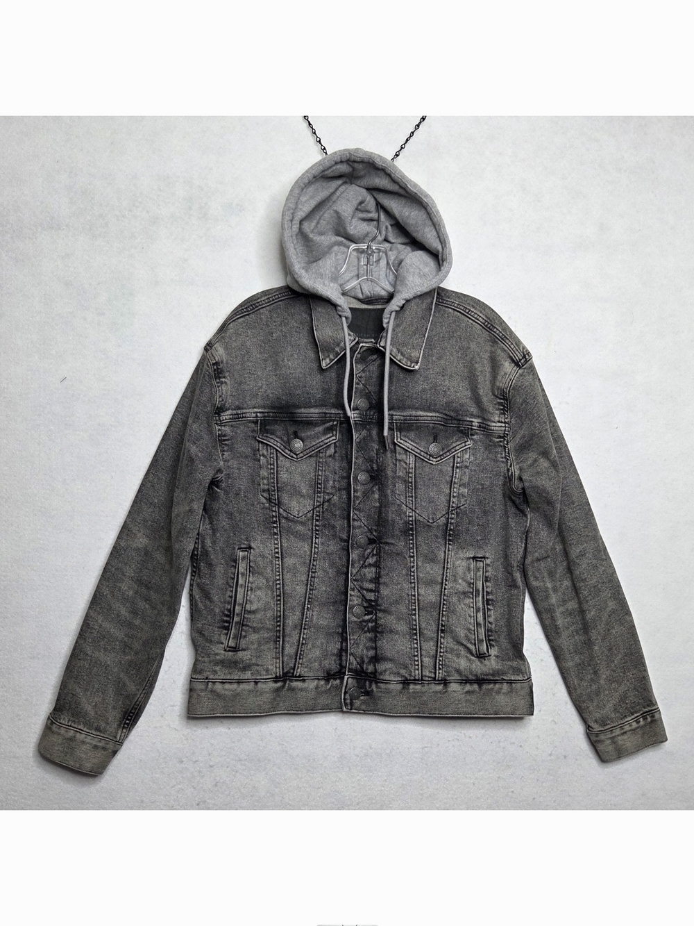 American Eagle Hooded Denim Trucker Jacket Men M Thermal Lined Grunge Streetwear